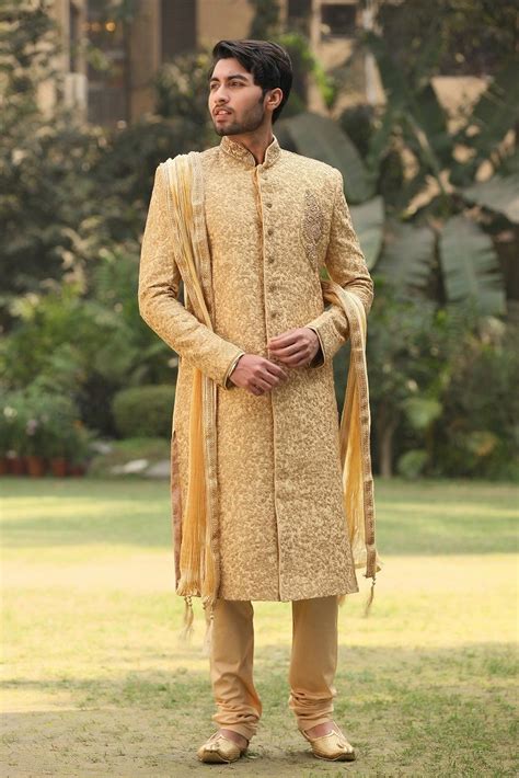 Majestic Gold Sherwani Groom Dress Men Wedding Outfit Men Sherwani