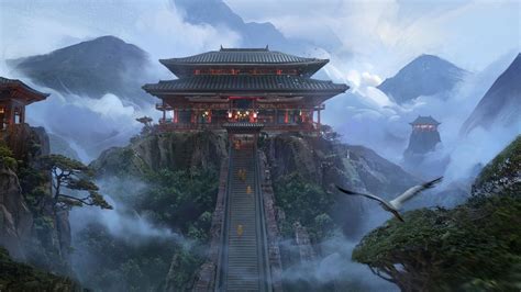 Wallpaper Temple Fantasy Art Artwork Landscape Japanese In 2021
