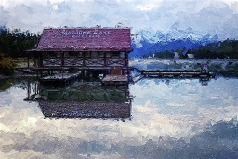 Maligne Lake Boat House Painting By Dan Sproul