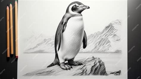 Premium Ai Image Hyperrealistic Penguin Pencil Drawing By Peter Elaine