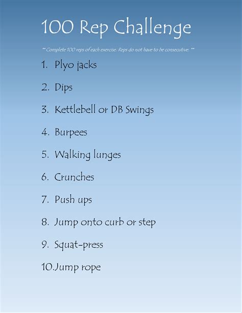 Maybe you would like to learn more about one of these? Boot Camp style workout for home. 100 reps of ten ...