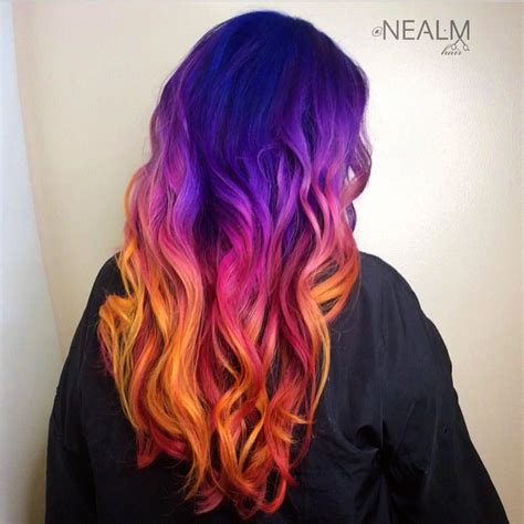 Mermaid hair sunset hair purple hair orange hair rainbow hair vivid hair | Hair colors and cuts 