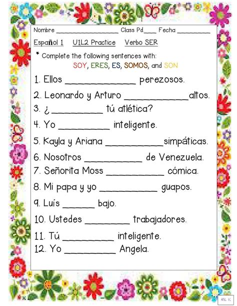 Verbo Ser Activity For High School Spanish Worksheets Teaching
