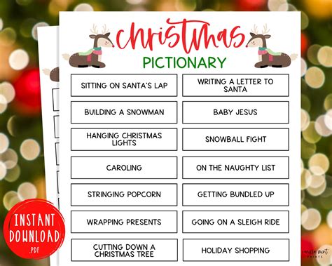 Christmas Pictionary Game Xmas Pictionary Games Fun Etsy Christmas