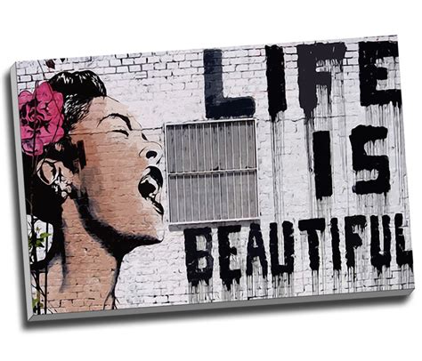 Large Banksy Graffiti Life Is Beautiful Canvas Print Wall Art 30x20 A1