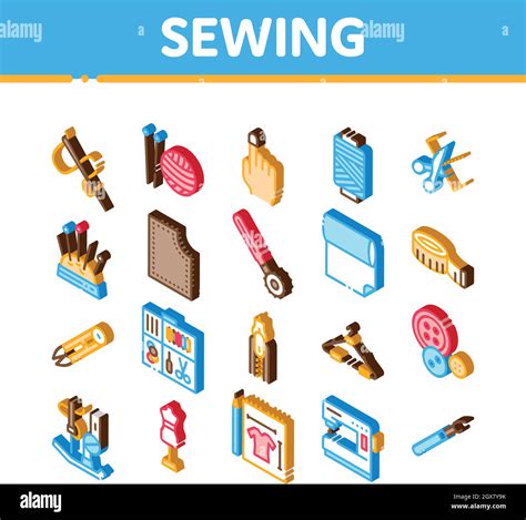 Sewing And Needlework Isometric Icons Set Vector Stock Vector Image