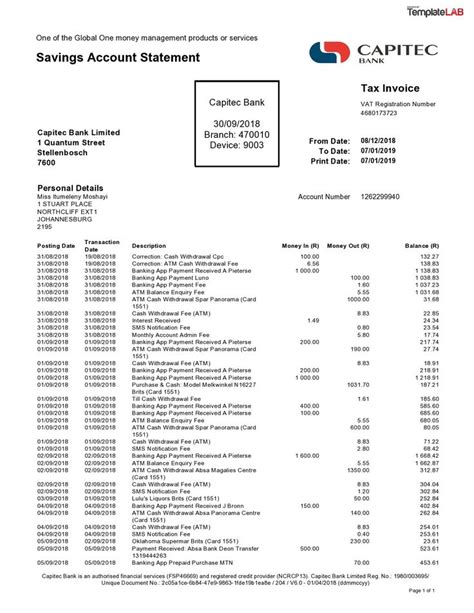 Download Capitec Bank Statement Statement Template