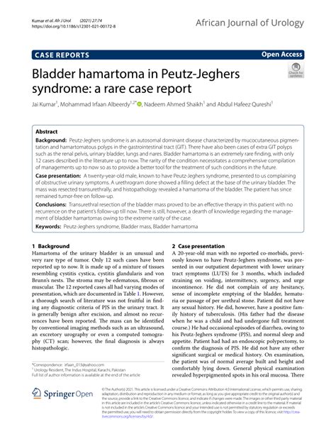 PDF Bladder Hamartoma In Peutz Jeghers Syndrome A Rare Case Report