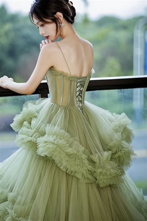Green Tulle Long A Line Prom Dress Green Evening Dress On Storenvy