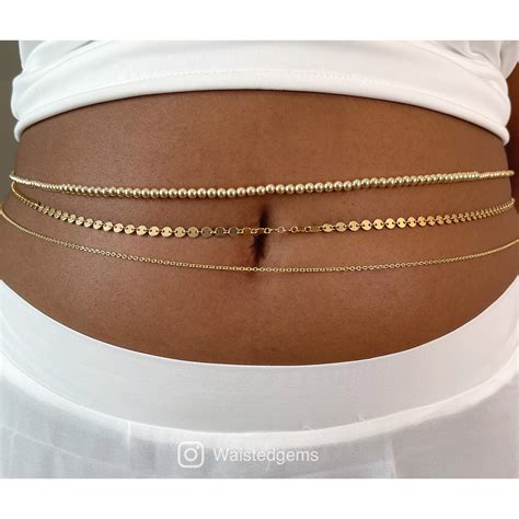 14k Rolo Waist Chain Gold Belly Chain Beaded Belly Chain Gold