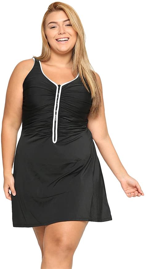 Delimira Women S Plus Size One Piece Swimsuit Zip Front Black Size 22 Plus 18k Ebay
