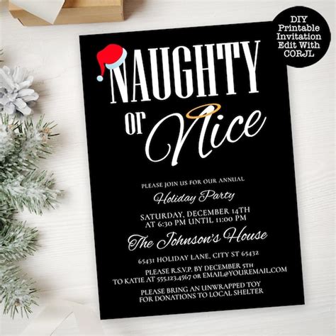 Naughty And Nice Party Invitations Holiday Party Invitations Holiday