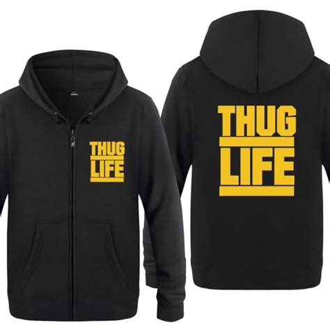 Mens Hoodie Thug Life Tupac 2pac Hoodies Men Fleece Long Sleeve Zipper