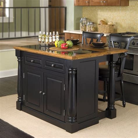 Accordingly, the portable kitchen islands are available in different colors, materials, and designs, and their sizes are adjustable as necessary. Home Styles Black Midcentury Kitchen Islands 2-Stools at ...