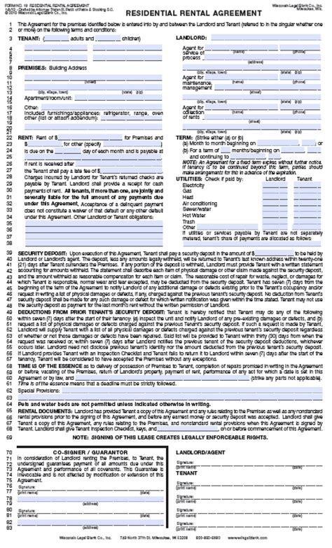 Wisconsin Residential Lease Agreement Template Printable Form