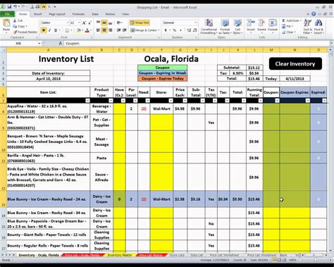 Grocery List Excel Template