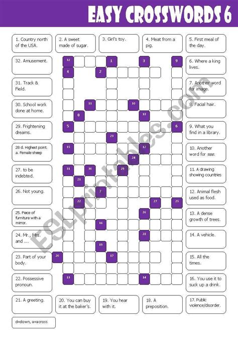 Easy Crosswords 6 Esl Worksheet By Mulle Crossword Esl Worksheets
