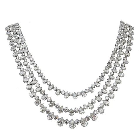 david rosenberg 80 carats platinum pear shape 3 row diamond drop necklace diamond drop