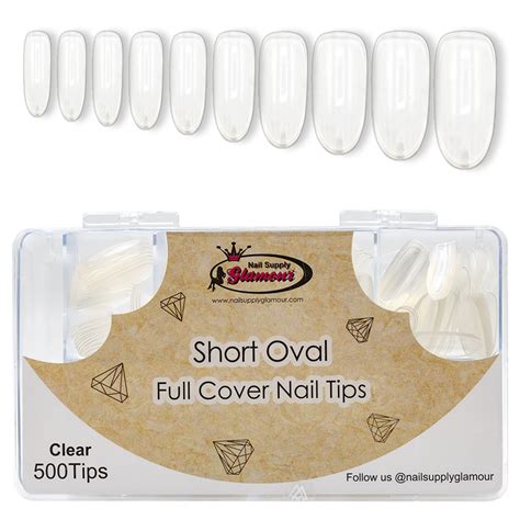 Short Oval Full Cover Nail Tips Clear 500pcs Box