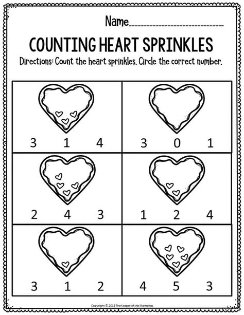 Printable Math Valentines Day Preschool Worksheets