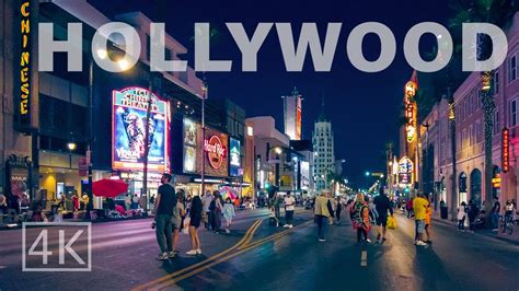 4k Hollywood Walk Of Fame At Night Los Angeles California Usa