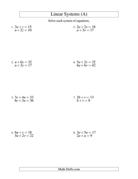 Enter your email and click email worksheet to get your pdf copy sent to your inbox. Systems of Linear Equations -- Two Variables (A) Algebra ...