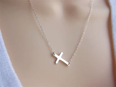 Silver Sideways Cross Necklace Sterling Silver Cross By MonyArt