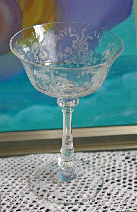 heisey orchid crystal wine glasses set of six fancy goblets etsy