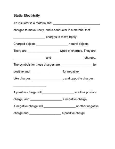 Static Electricity Worksheet 1