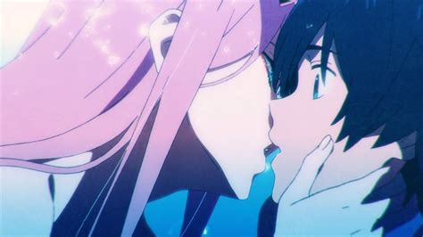zero two and hiro ️ opening💙 kiss💜 anime darling in the franxx