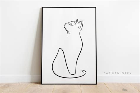 Minimalist Cat Line Art Print Cat Drawing Poster One Line Etsy