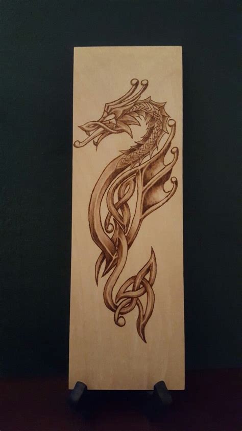 Woodburned Celtic Dragon Pyrography Pyrography Art Wood Burning Art