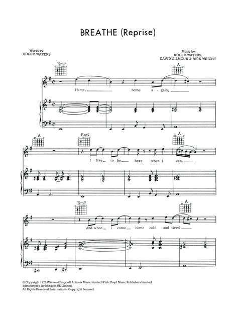 Check spelling or type a new query. Breathe (In The Air) (Reprise) Sheet Music | Pink Floyd ...