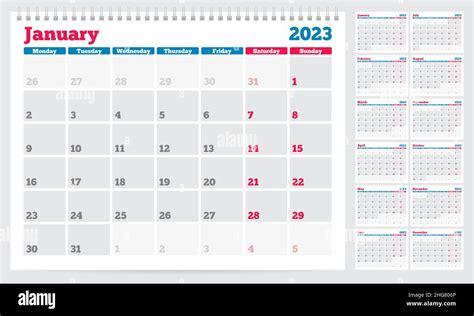 Calendrier 2023 Modèle De Planificateurla Semaine Commence Le Lundi