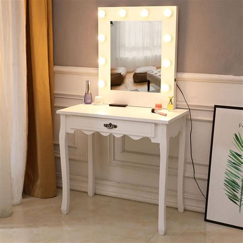 99 list list price $200.99 $ 200. Zimtown White Vanity Set Makeup Dressing Table with 10 Warm LED Lights Makeup Mirror & Drawer ...