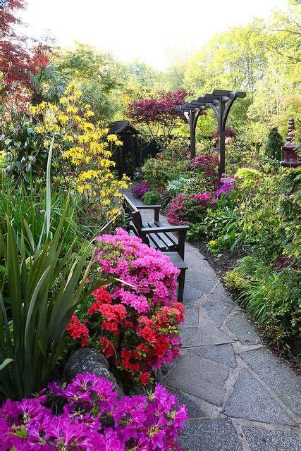 A Narrow Garden Path Lined With Plants And Flowers Creates A Peaceful
