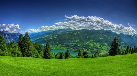 Hd Wallpaper Clouds Grass Lake Landscapes Lucerne Mountains