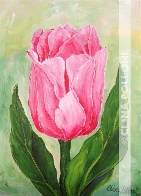 Flower Pink Tulip Painting Clina Polloni Art