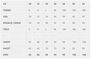 Turbo Water Polo Suit Size Chart