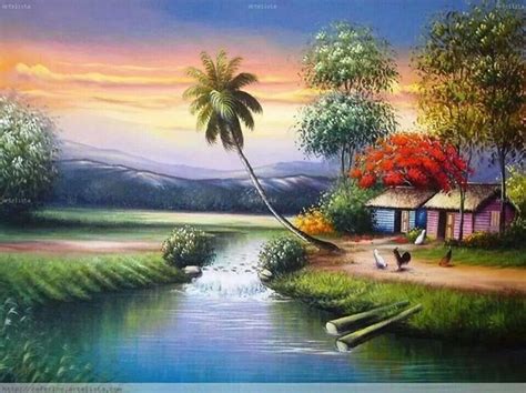 lukisan pemandangan alam desa