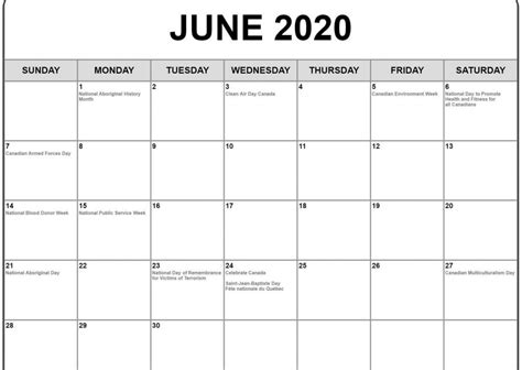 Free Blank June 2020 Calendar Printable In Pdf Word And Excel