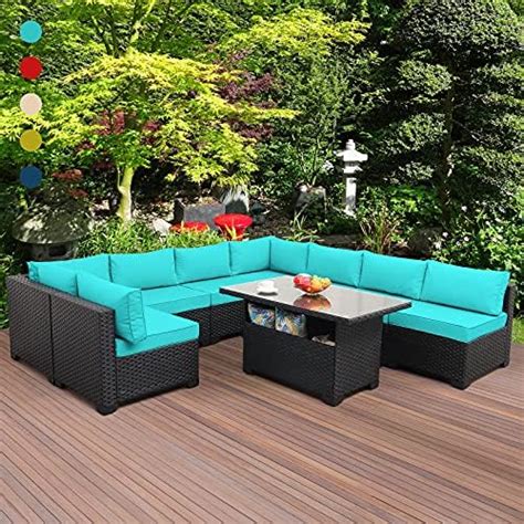 Outdoor Pe Wicker Rattan Furniture Set 9 Piece Patio Garden Sectional