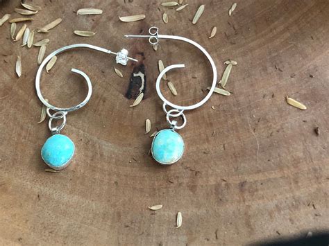 Sterling Silver Hoops Earrings With Turquoise