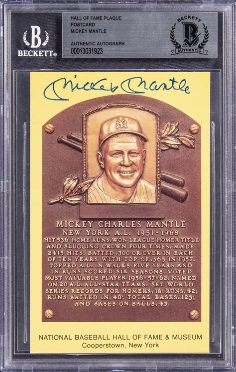 Lot Detail Mickey Mantle Signed Hall Of Fame Plaque Postcard Beckett