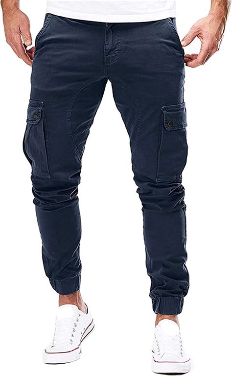 Mens Tapered Hiking Cargo Twill Pants Elastic Waist Trousers Jogger
