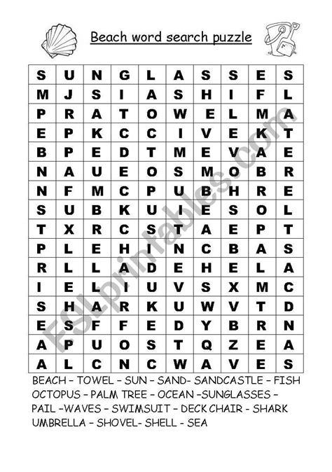 Beach Word Search Puzzle Esl Worksheet By Vero Farias