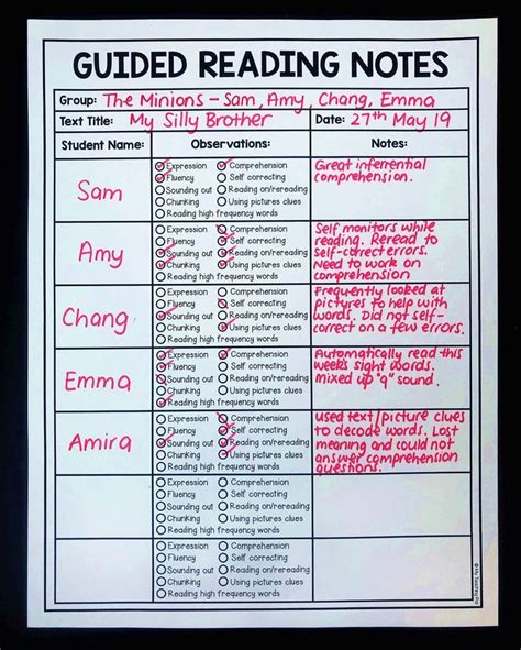 Taking Quality Guided Reading Notes For Tracking And Assessment For
