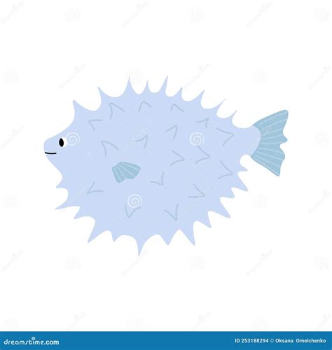 Cute Vector Ocean Illustration With Pufferfishunderwater Cartoon