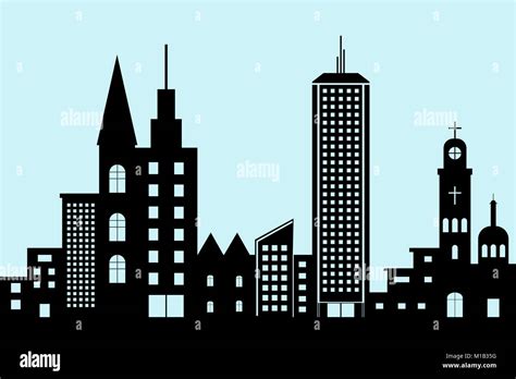 Cityscape Black Architectural Building Icon Design Silhouette Flat