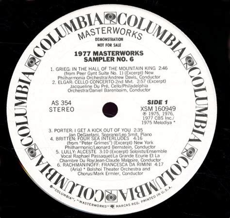 Various 1977 Masterworks Sampler No 6 Lp Vinyl Record Album
